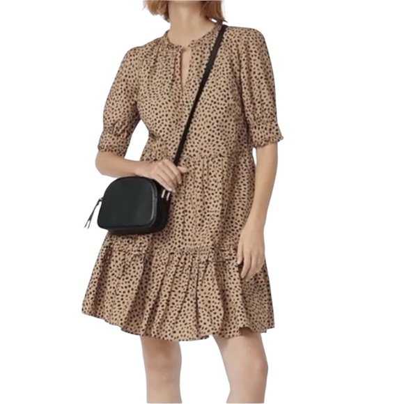 J. Crew Ruffleneck Tiered Popover Polka Dot Tan Dress. Size L. Lined - Picture 3 of 4